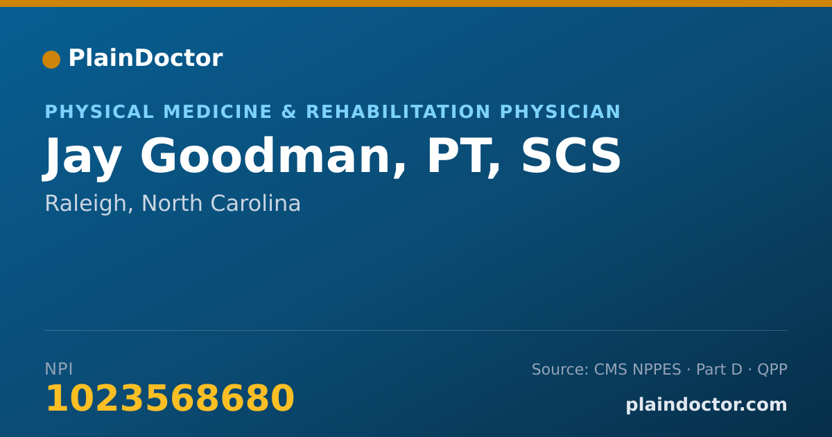Shareable card for Jay Goodman, PT, SCS - Physical Medicine & Rehabilitation Physician, Raleigh, NC