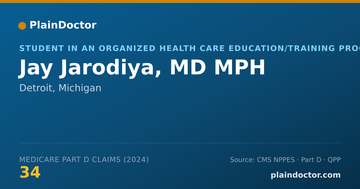 Shareable card for Jay Jarodiya, MD MPH - Student in an Organized Health Care Education/Training Program, Detroit, MI