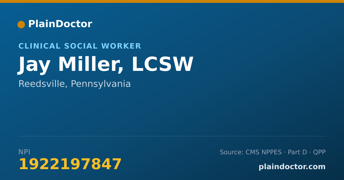 Shareable card for Jay Miller, LCSW - Clinical Social Worker, Reedsville, PA