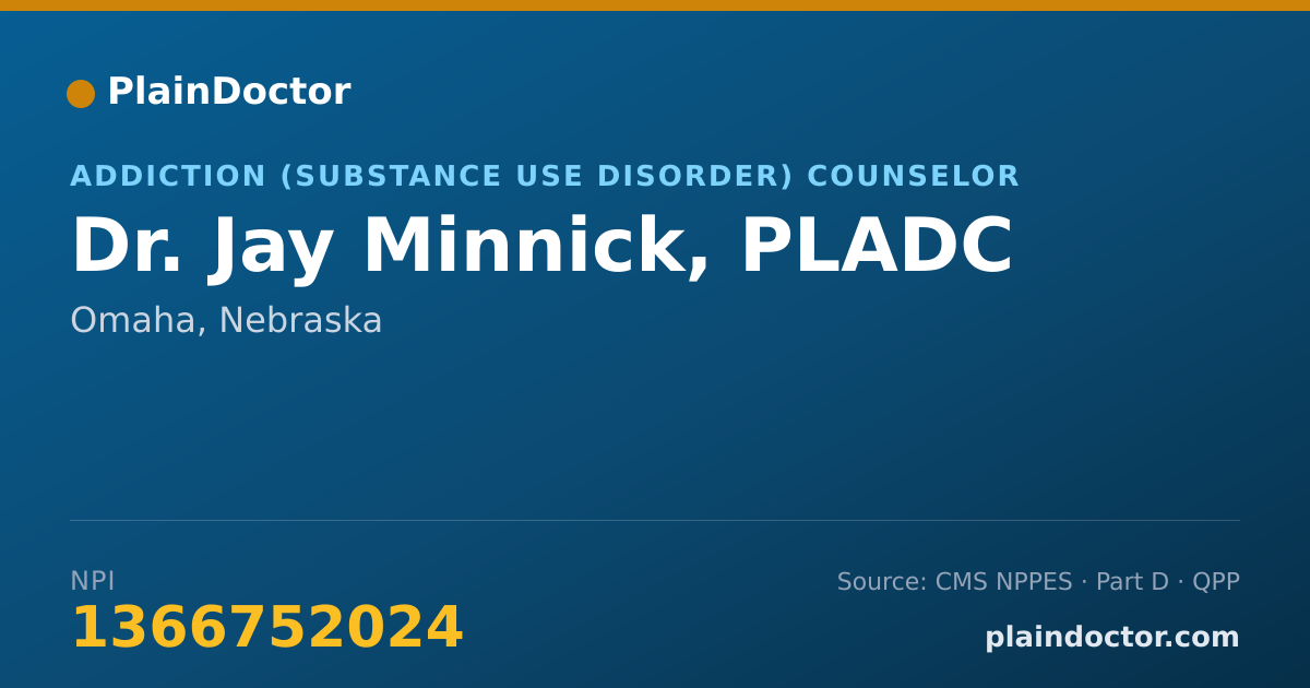 Shareable card for Jay Minnick, PLADC - Addiction (Substance Use Disorder) Counselor, Omaha, NE