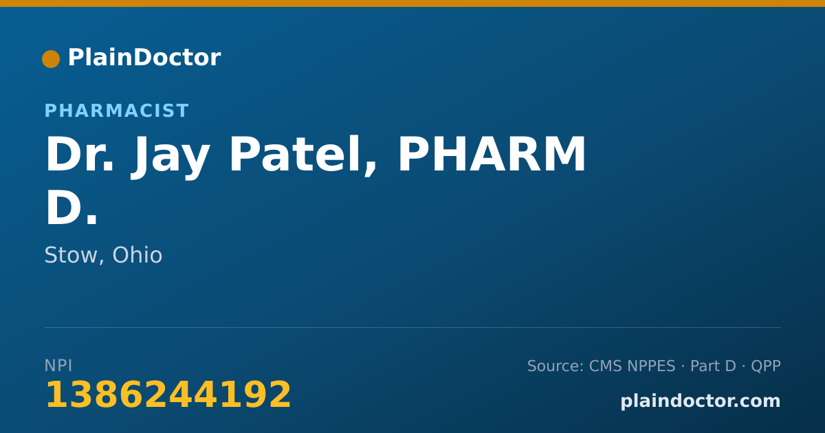 Shareable card for Jay Patel, PHARM D. - Pharmacist, Stow, OH
