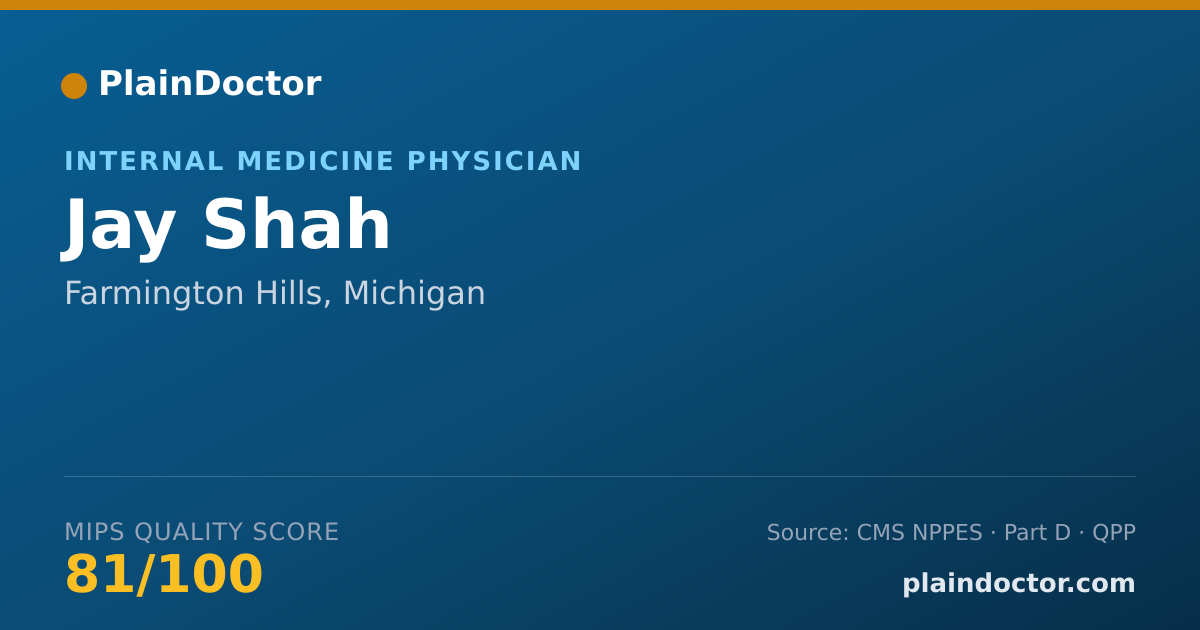 Shareable card for Jay Shah - Internal Medicine Physician, Farmington Hills, MI
