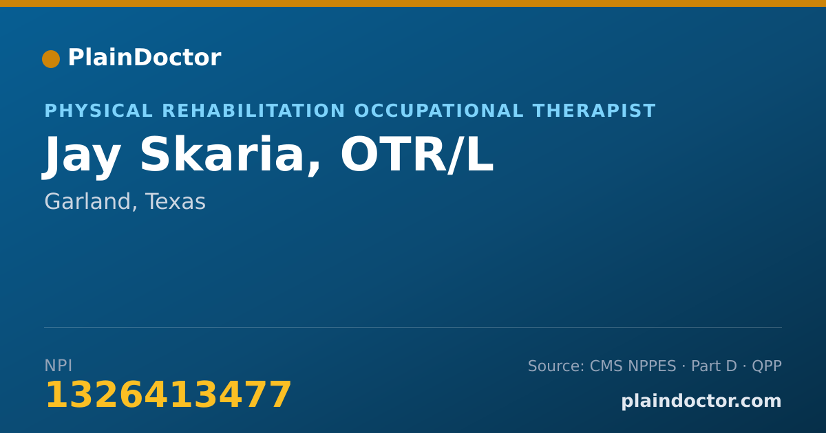 Shareable card for Jay Skaria, OTR/L - Physical Rehabilitation Occupational Therapist, Garland, TX