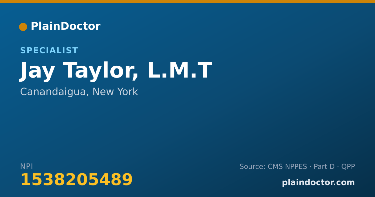 Shareable card for Jay Taylor, L.M.T - Specialist, Canandaigua, NY