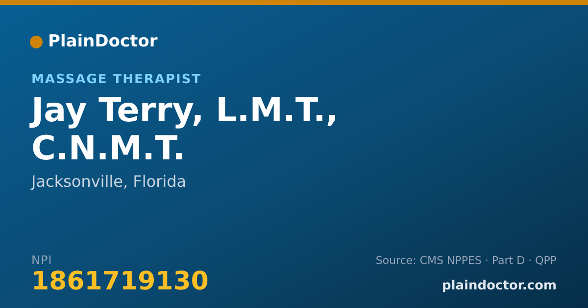 Shareable card for Jay Terry, L.M.T., C.N.M.T. - Massage Therapist, Jacksonville, FL
