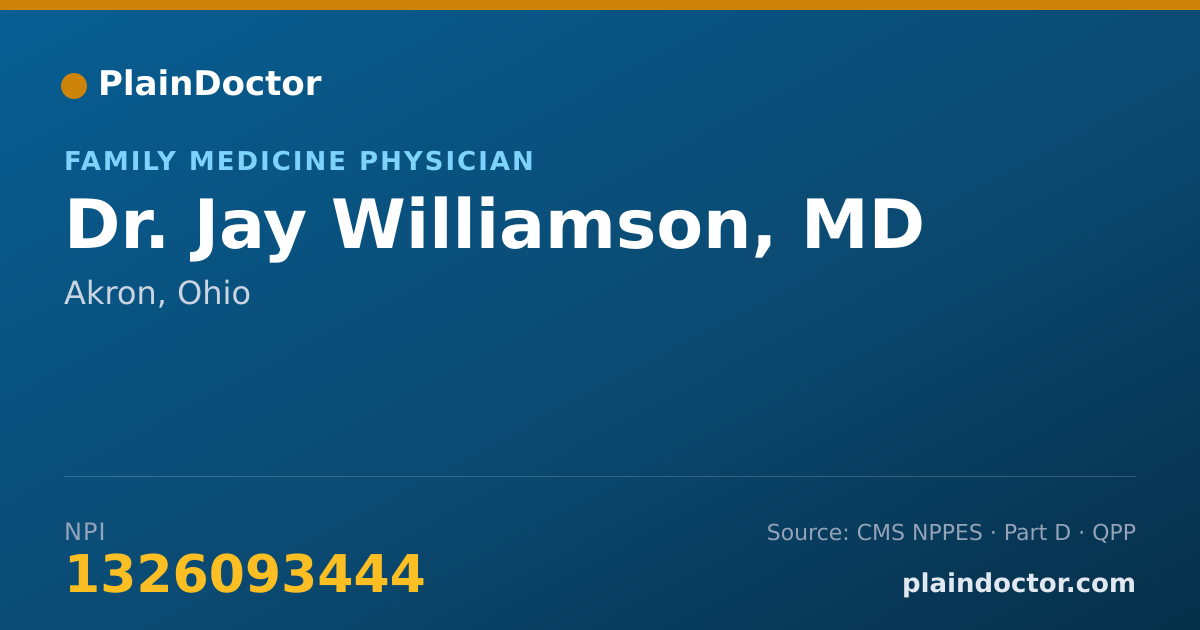 Shareable card for Jay Williamson, MD - Family Medicine Physician, Akron, OH