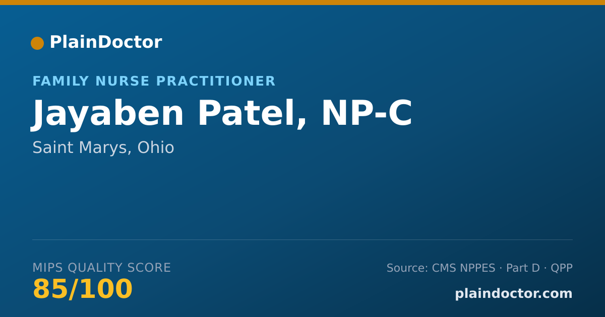 Shareable card for Jayaben Patel, NP-C - Family Nurse Practitioner, Saint Marys, OH