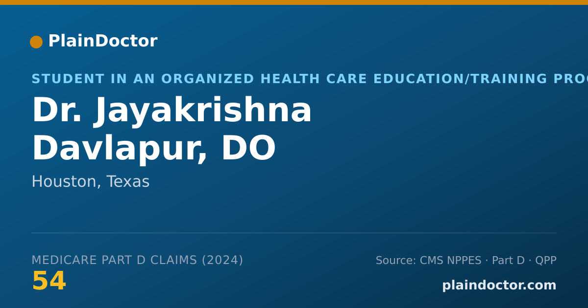 Shareable card for Jayakrishna Davlapur, DO - Student in an Organized Health Care Education/Training Program, Houston, TX
