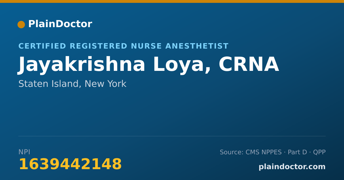 Shareable card for Jayakrishna Loya, CRNA - Certified Registered Nurse Anesthetist, Staten Island, NY