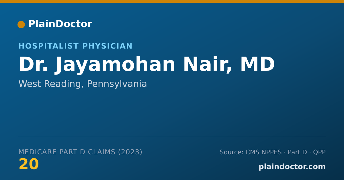 Shareable card for Jayamohan Nair, MD - Hospitalist Physician, West Reading, PA