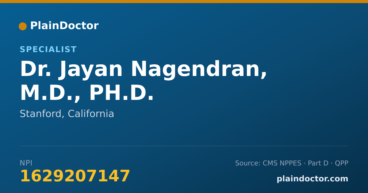Shareable card for Jayan Nagendran, M.D., PH.D. - Specialist, Stanford, CA