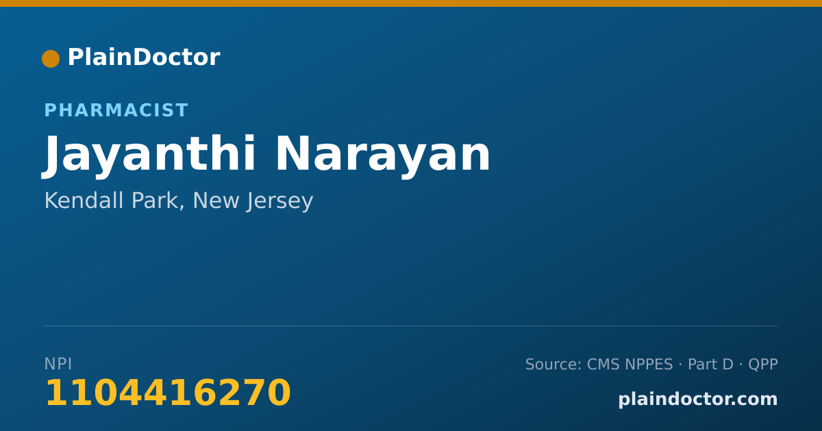 Shareable card for Jayanthi Narayan - Pharmacist, Kendall Park, NJ
