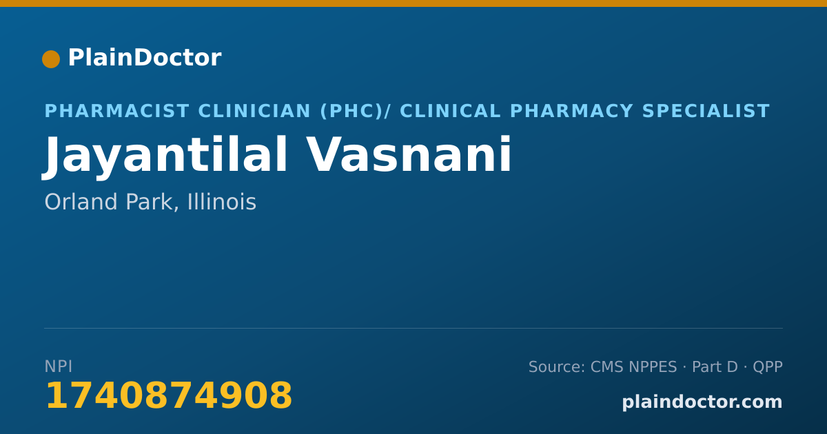 Shareable card for Jayantilal Vasnani - Pharmacist Clinician (PhC)/ Clinical Pharmacy Specialist, Orland Park, IL