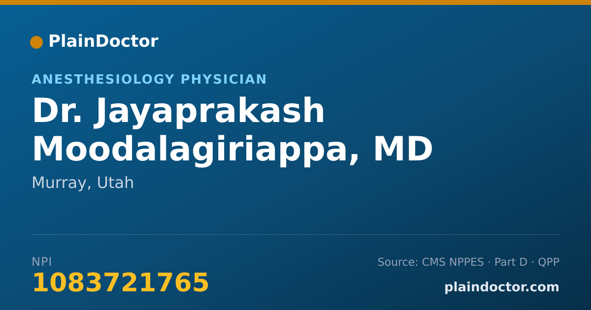 Shareable card for Jayaprakash Moodalagiriappa, MD - Anesthesiology Physician, Murray, UT