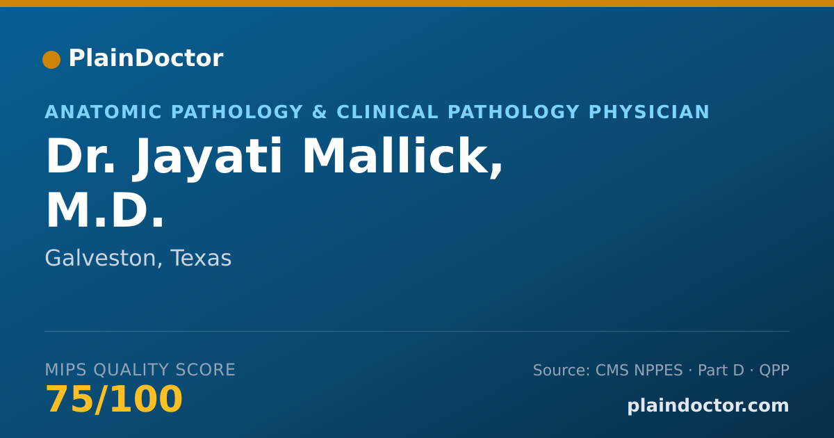 Shareable card for Jayati Mallick, M.D. - Anatomic Pathology & Clinical Pathology Physician, Galveston, TX