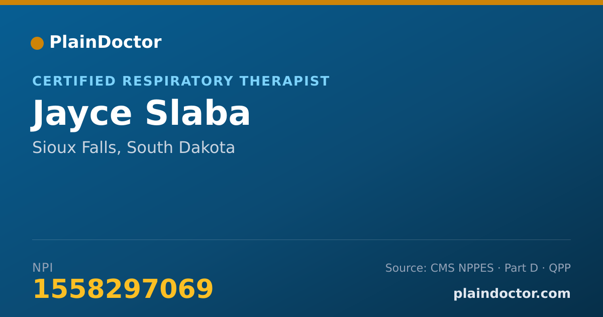 Shareable card for Jayce Slaba - Certified Respiratory Therapist, Sioux Falls, SD