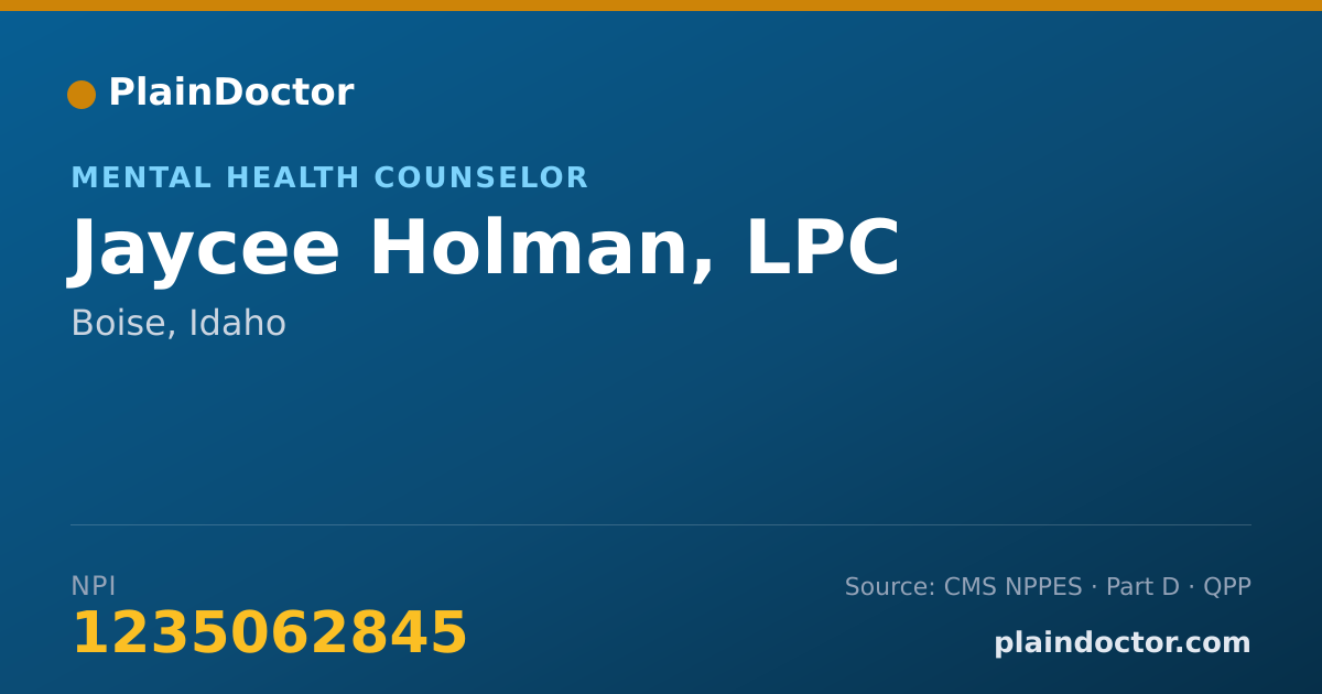 Shareable card for Jaycee Holman, LPC - Mental Health Counselor, Boise, ID