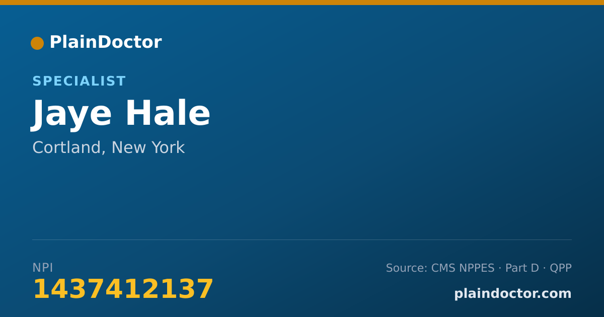 Shareable card for Jaye Hale - Specialist, Cortland, NY
