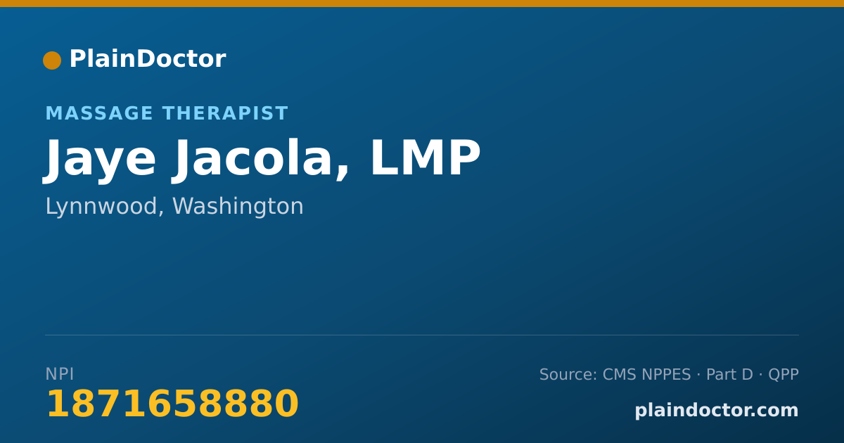 Shareable card for Jaye Jacola, LMP - Massage Therapist, Lynnwood, WA