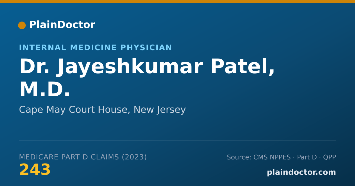 Shareable card for Jayeshkumar Patel, M.D. - Internal Medicine Physician, Cape May Court House, NJ