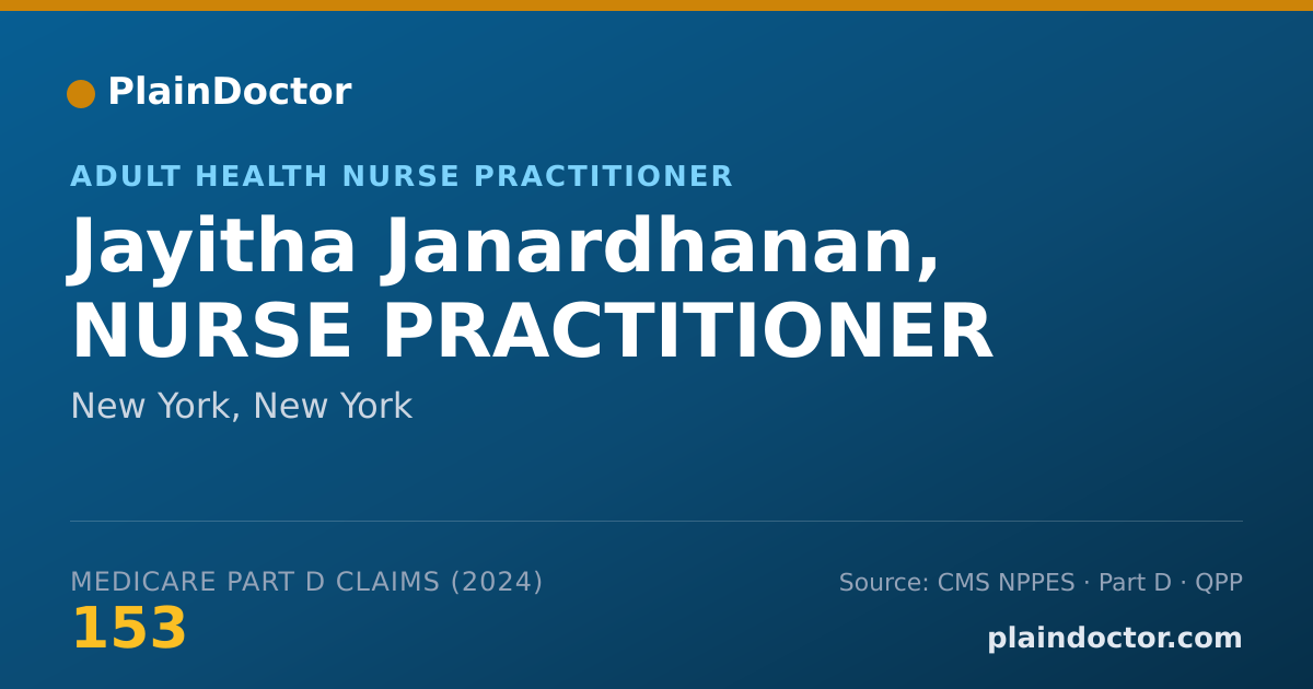 Shareable card for Jayitha Janardhanan, NURSE PRACTITIONER - Adult Health Nurse Practitioner, New York, NY