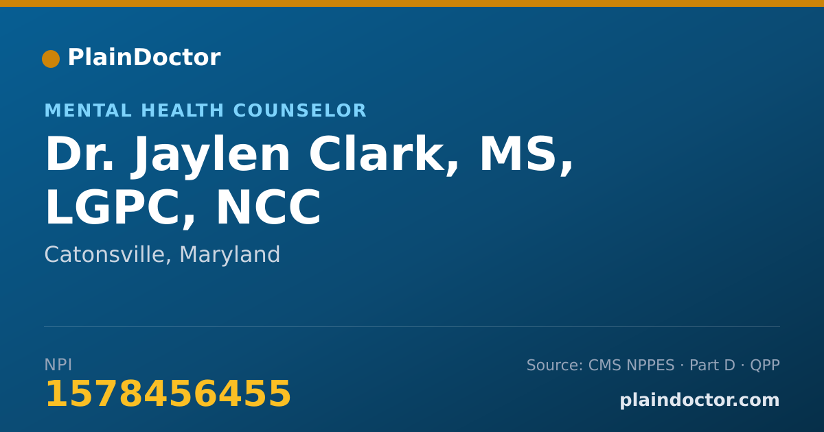 Shareable card for Jaylen Clark, MS, LGPC, NCC - Mental Health Counselor, Catonsville, MD