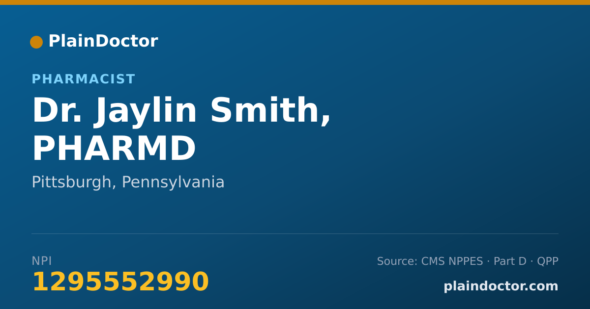 Shareable card for Jaylin Smith, PHARMD - Pharmacist, Pittsburgh, PA