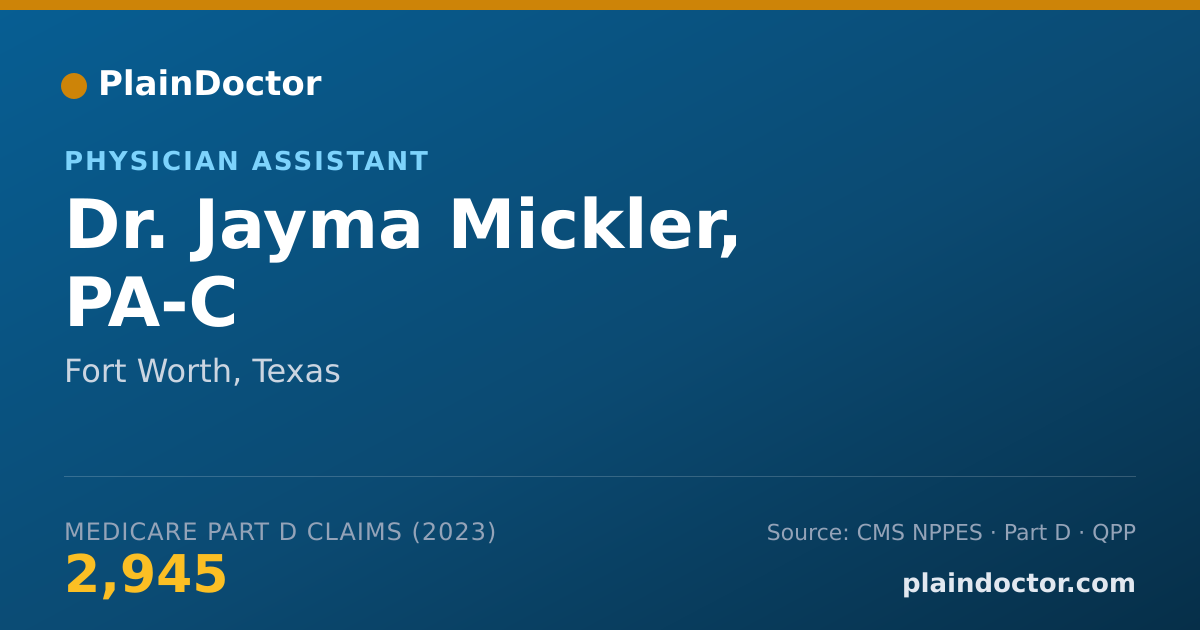 Shareable card for Jayma Mickler, PA-C - Physician Assistant, Fort Worth, TX