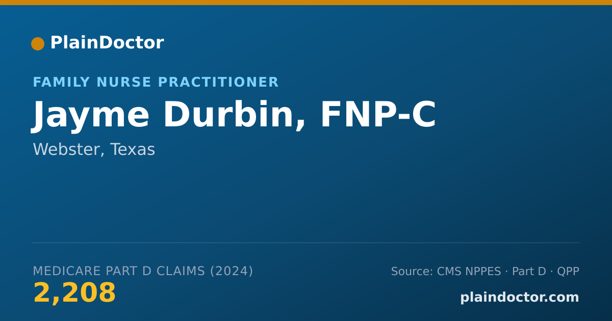 Shareable card for Jayme Durbin, FNP-C - Family Nurse Practitioner, Webster, TX