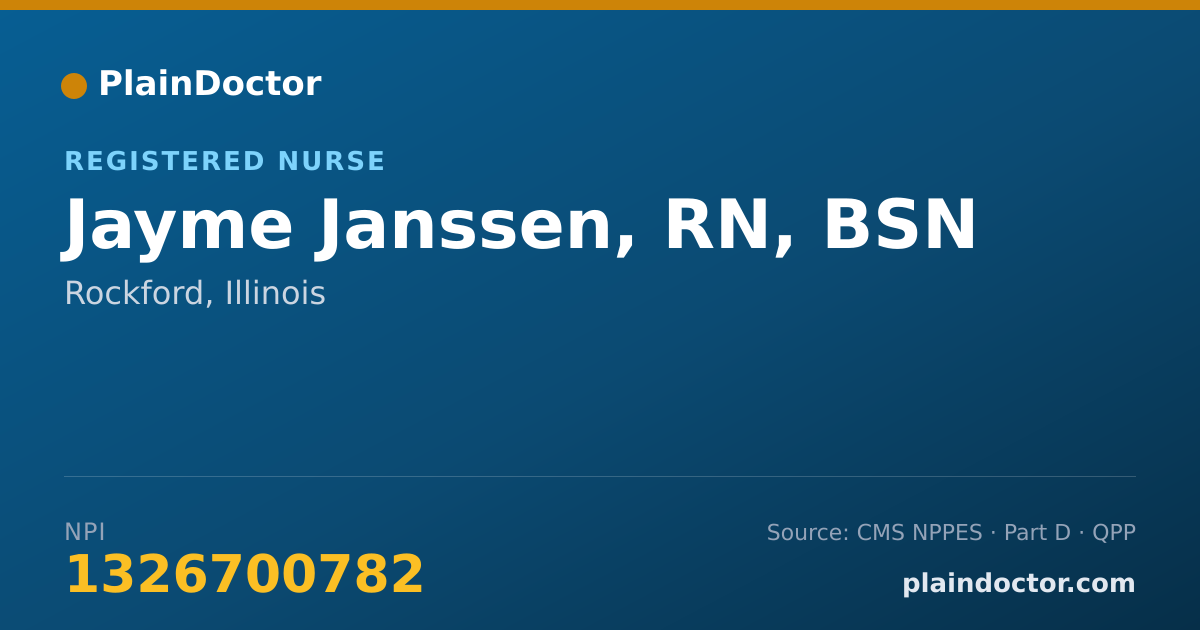 Shareable card for Jayme Janssen, RN, BSN - Registered Nurse, Rockford, IL
