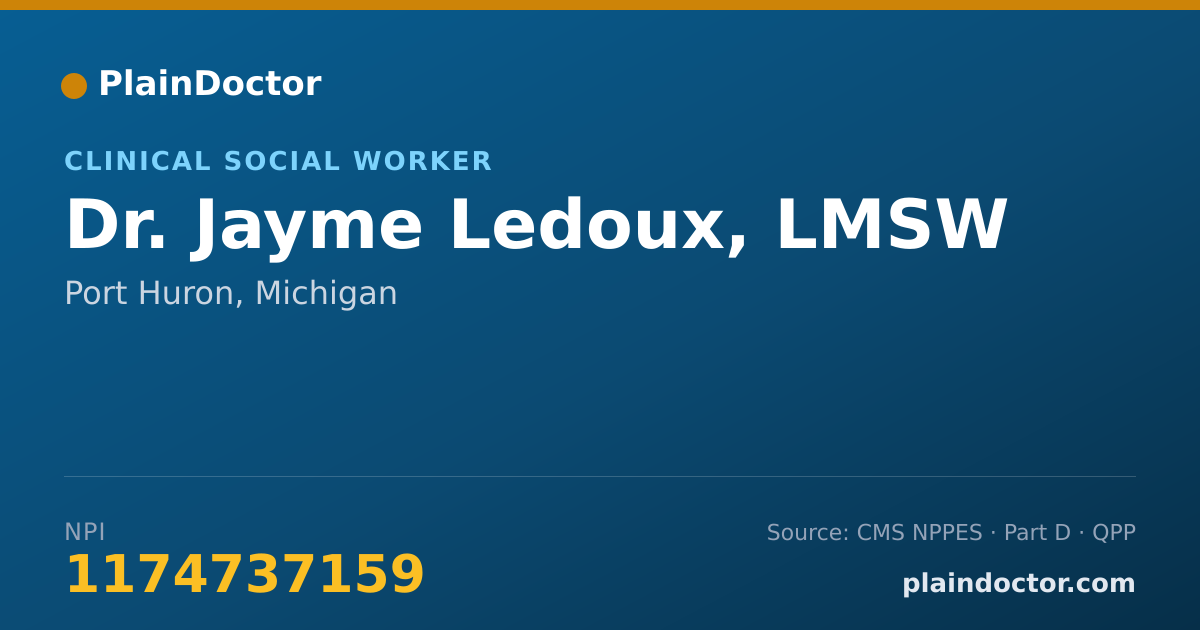 Shareable card for Jayme Ledoux, LMSW - Clinical Social Worker, Port Huron, MI