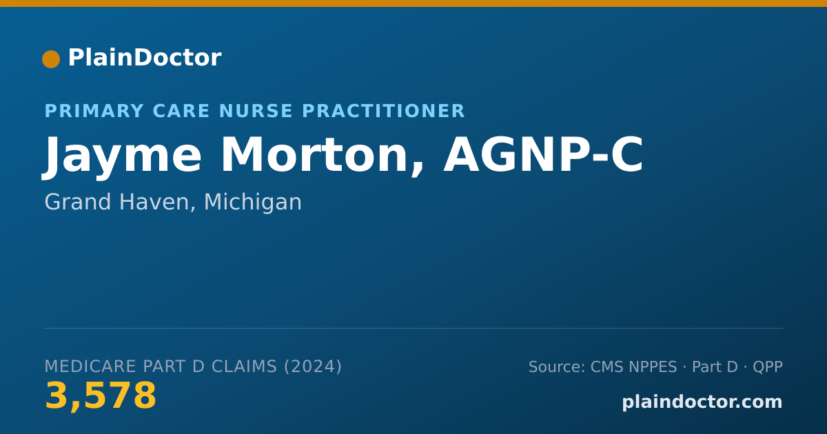 Shareable card for Jayme Morton, AGNP-C - Primary Care Nurse Practitioner, Grand Haven, MI