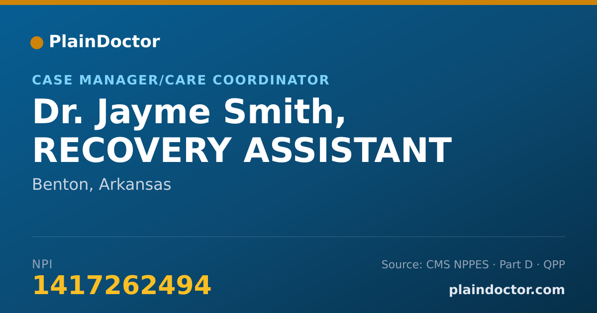Shareable card for Jayme Smith, RECOVERY ASSISTANT - Case Manager/Care Coordinator, Benton, AR