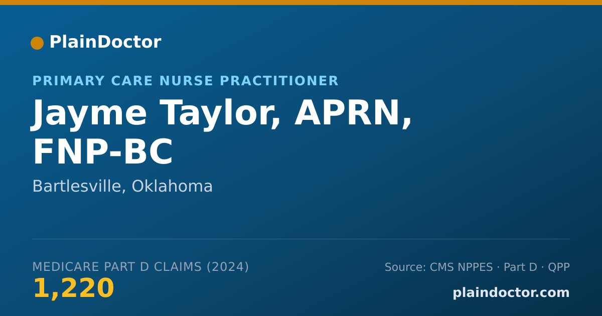 Shareable card for Jayme Taylor, APRN, FNP-BC - Primary Care Nurse Practitioner, Bartlesville, OK