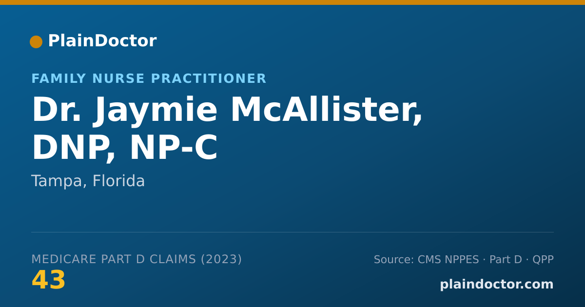 Shareable card for Jaymie McAllister, DNP, NP-C - Family Nurse Practitioner, Tampa, FL