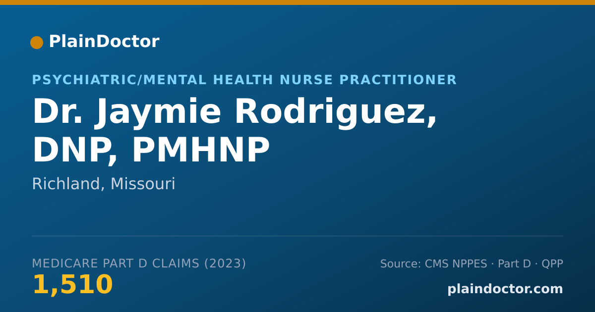 Shareable card for Jaymie Rodriguez, DNP, PMHNP - Psychiatric/Mental Health Nurse Practitioner, Richland, MO