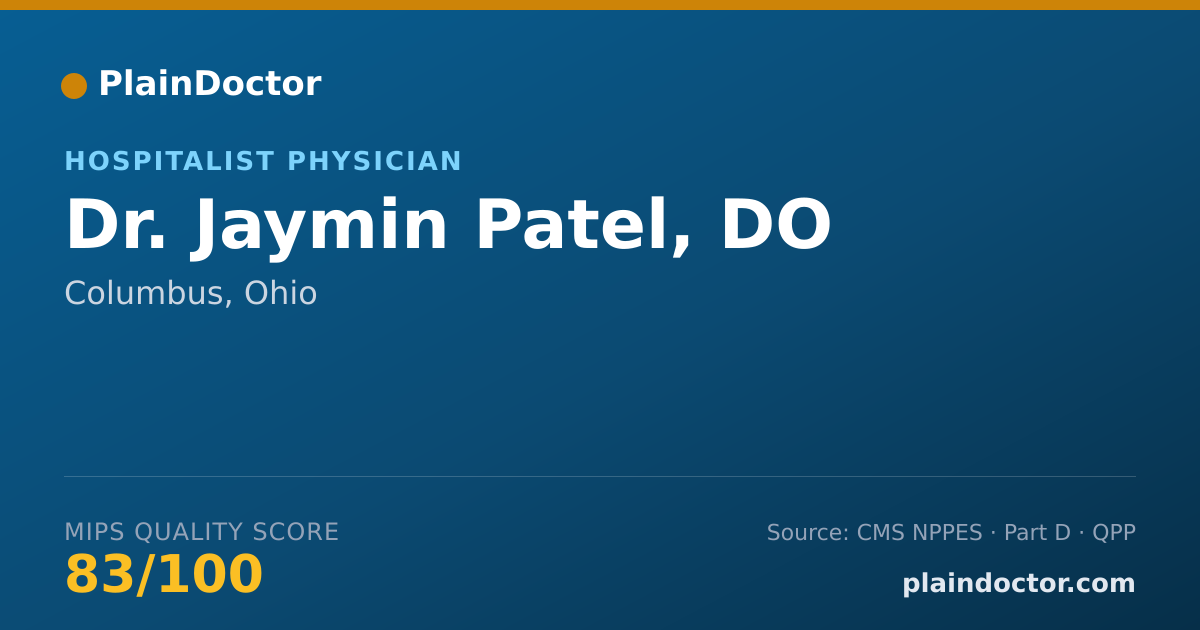 Shareable card for Jaymin Patel, DO - Hospitalist Physician, Columbus, OH