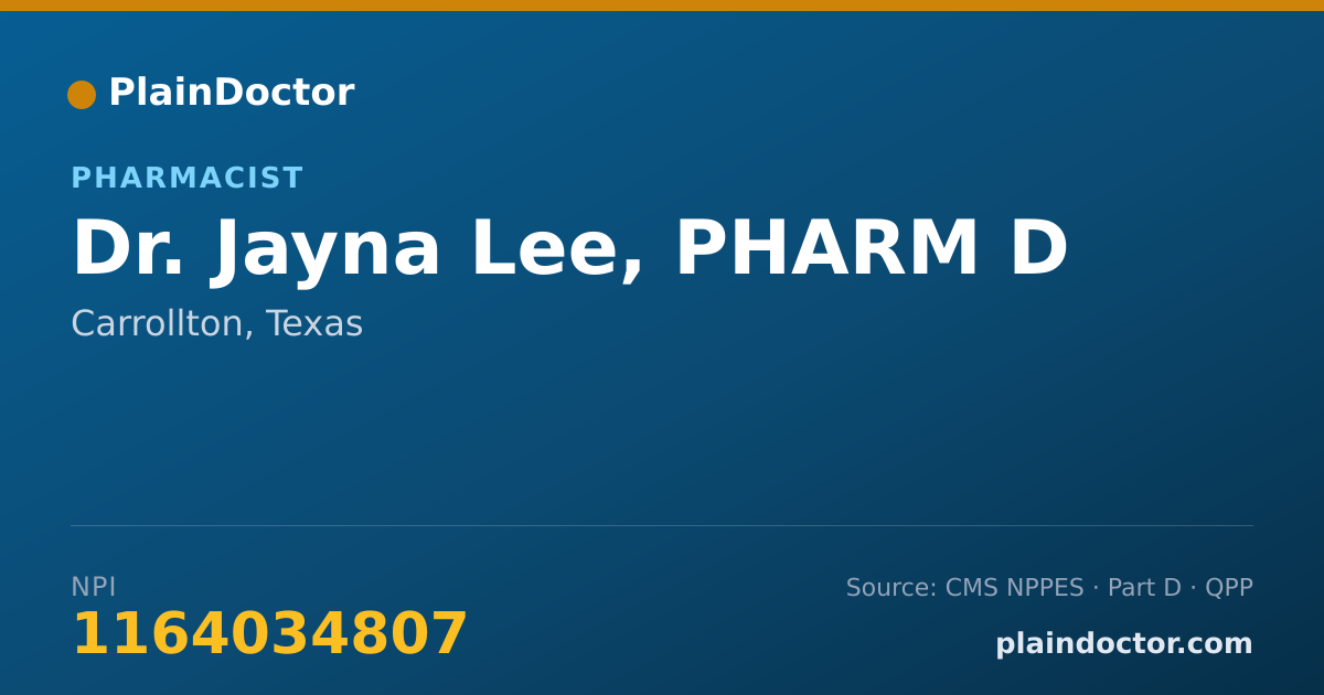 Shareable card for Jayna Lee, PHARM D - Pharmacist, Carrollton, TX