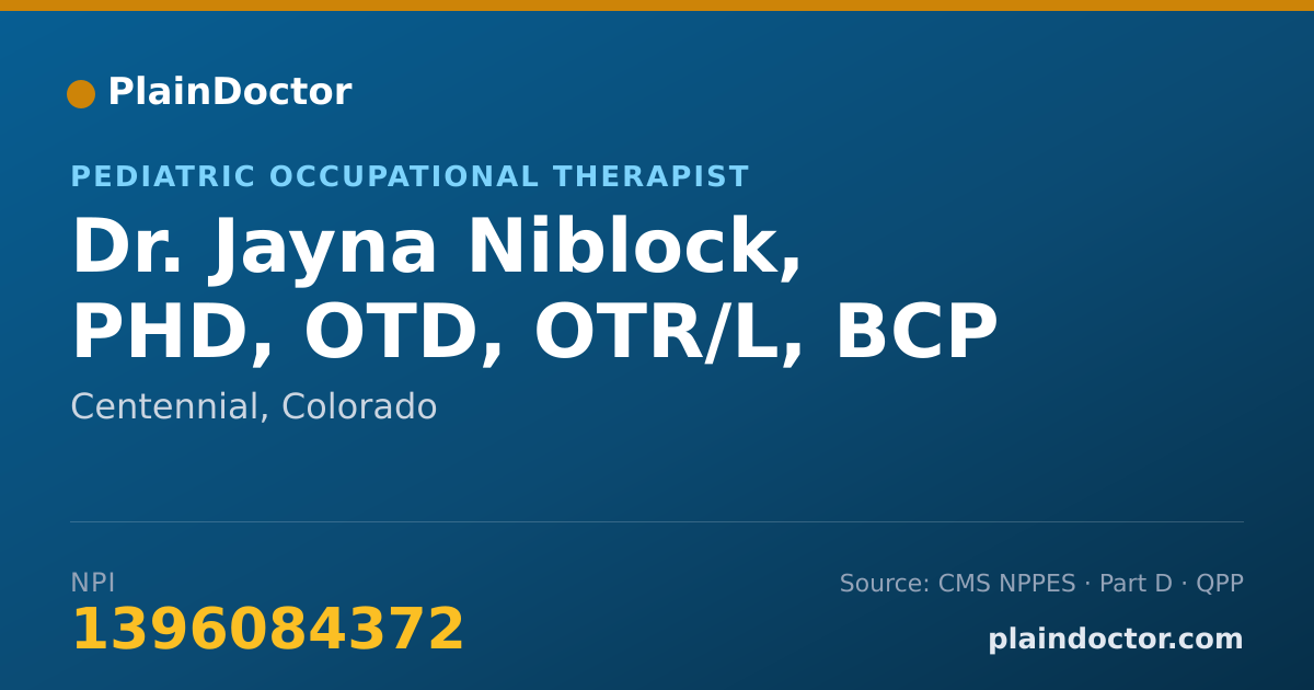 Shareable card for Jayna Niblock, PHD, OTD, OTR/L, BCP - Pediatric Occupational Therapist, Centennial, CO