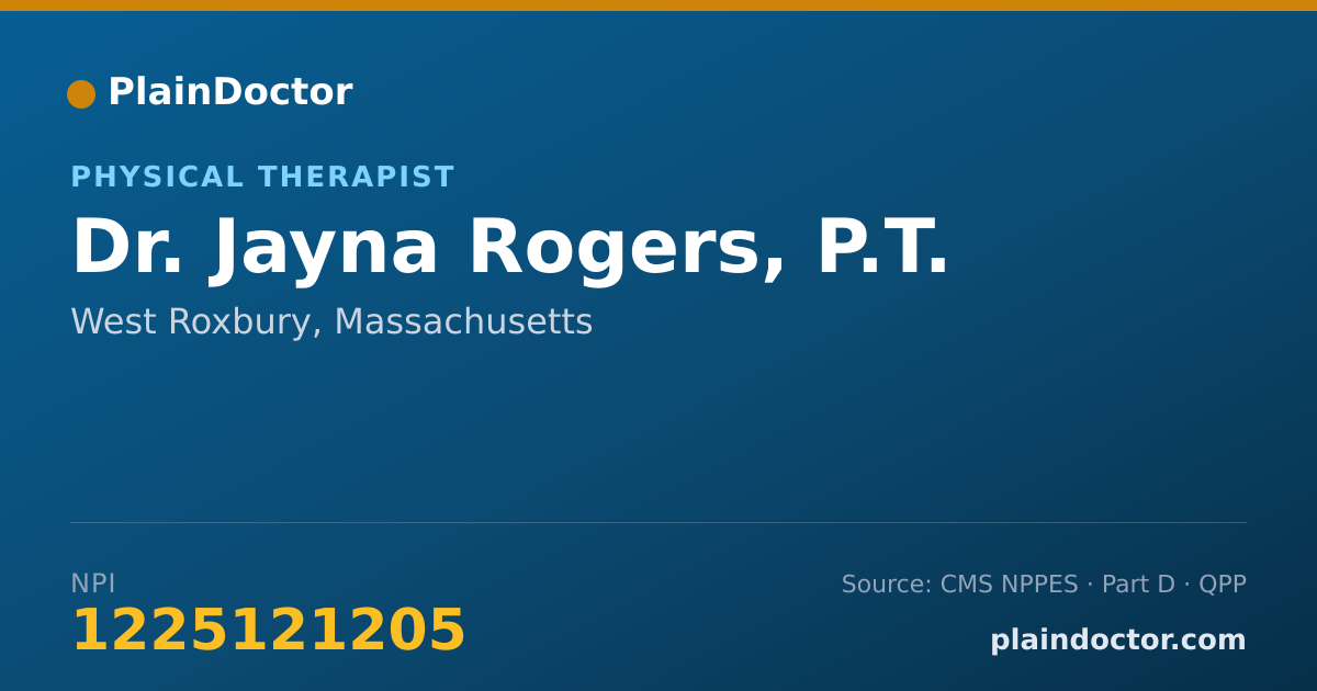 Shareable card for Jayna Rogers, P.T. - Physical Therapist, West Roxbury, MA