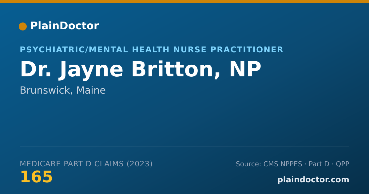Shareable card for Jayne Britton, NP - Psychiatric/Mental Health Nurse Practitioner, Brunswick, ME