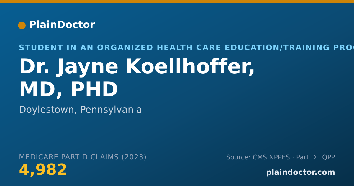 Shareable card for Jayne Koellhoffer, MD, PHD - Student in an Organized Health Care Education/Training Program, Doylestown, PA