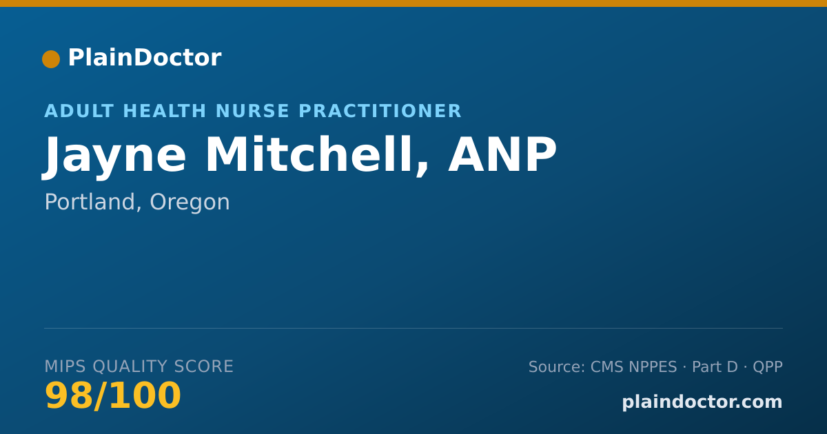 Shareable card for Jayne Mitchell, ANP - Adult Health Nurse Practitioner, Portland, OR