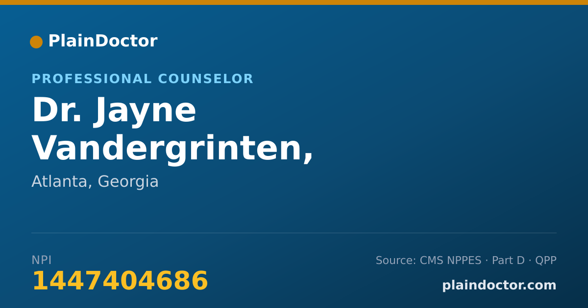 Shareable card for Jayne Vandergrinten, R.N.,L.P.C. - Professional Counselor, Atlanta, GA