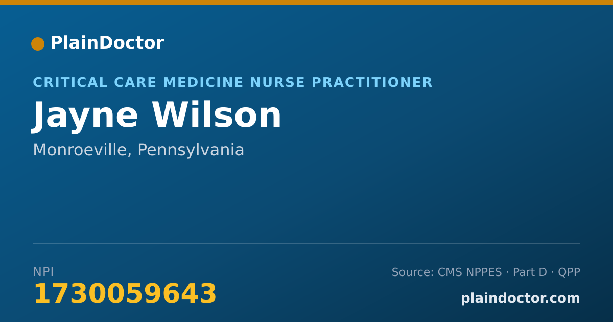 Shareable card for Jayne Wilson - Critical Care Medicine Nurse Practitioner, Monroeville, PA