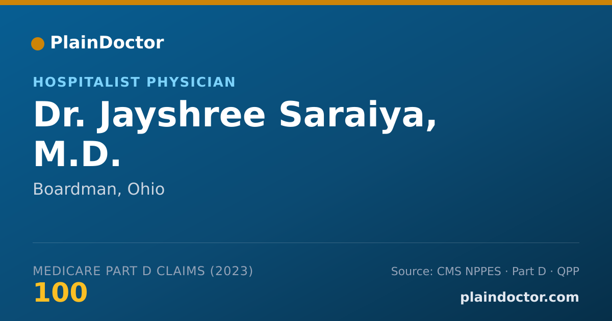 Shareable card for Jayshree Saraiya, M.D. - Hospitalist Physician, Boardman, OH