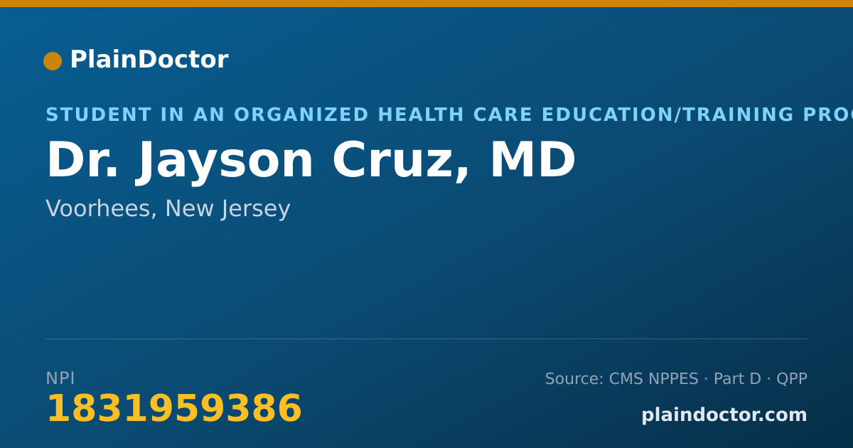 Shareable card for Jayson Cruz, MD - Student in an Organized Health Care Education/Training Program, Voorhees, NJ