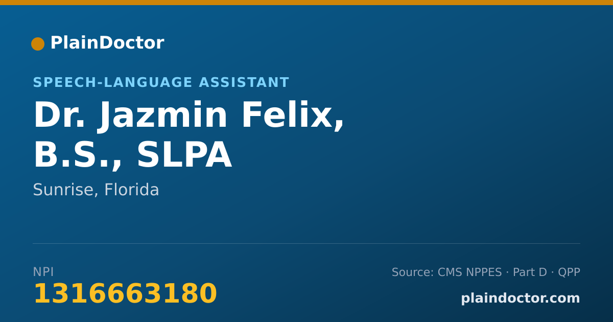 Shareable card for Jazmin Felix, B.S., SLPA - Speech-Language Assistant, Sunrise, FL