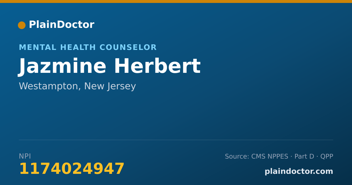 Shareable card for Jazmine Herbert - Mental Health Counselor, Westampton, NJ