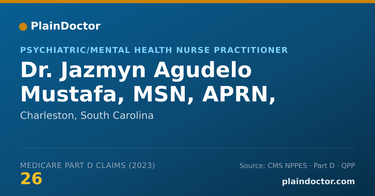 Shareable card for Jazmyn Agudelo Mustafa, MSN, APRN, PMHNP-BC - Psychiatric/Mental Health Nurse Practitioner, Charleston, SC